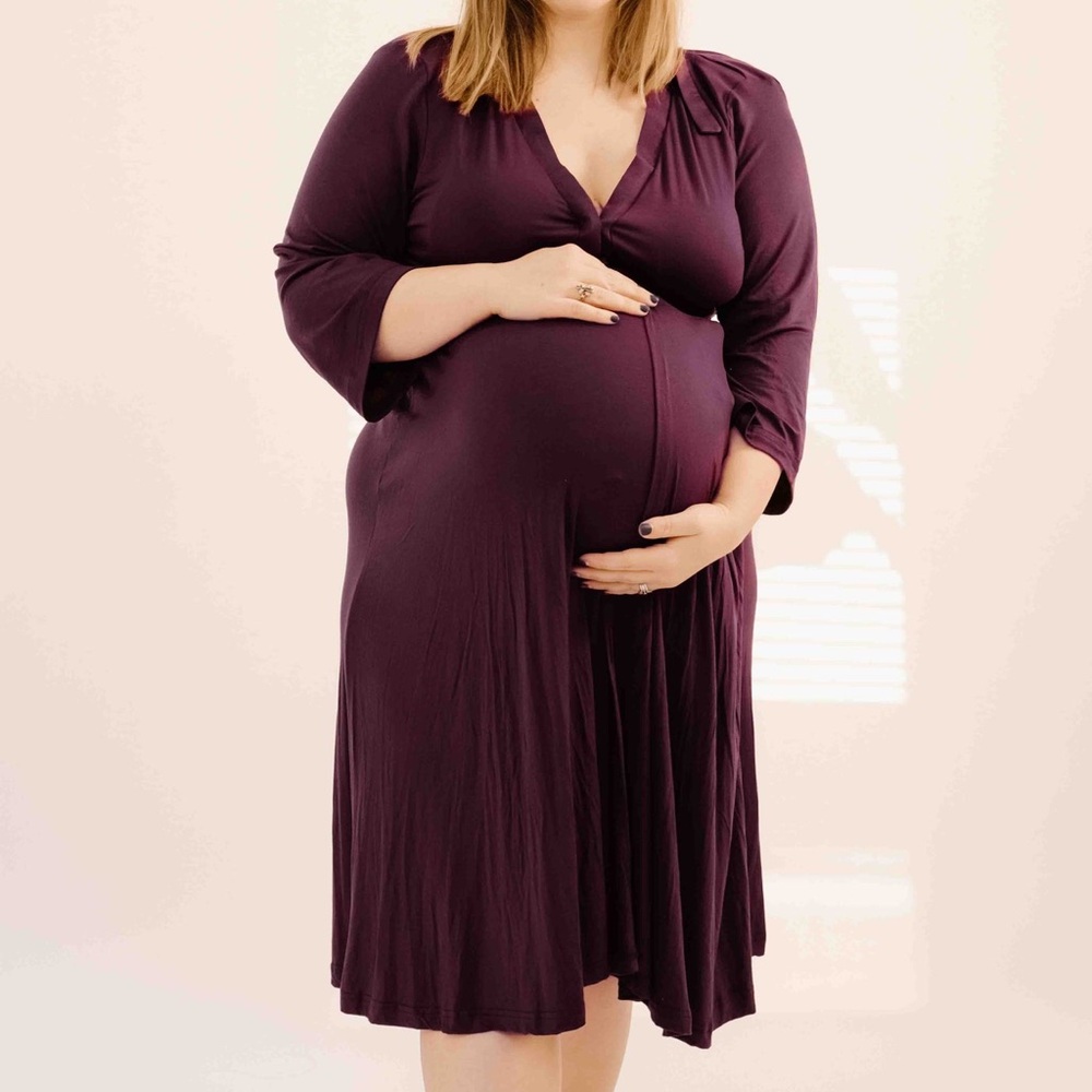 Maternity Plum Midi Wrap-Style Dress